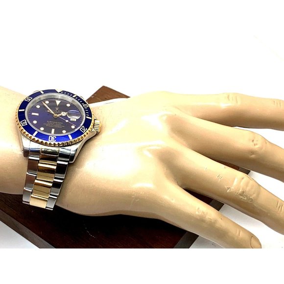 Rolex Men's Watch 16613 Submariner Automatic Blue Dial Two Tone 18k Gold Steel - Picture 4 of 13